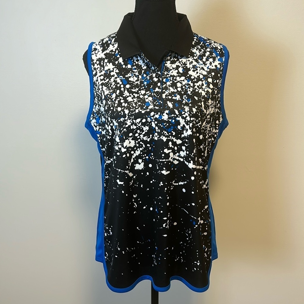 PGA Tour Black White and Blue Sleeveless Polo Top